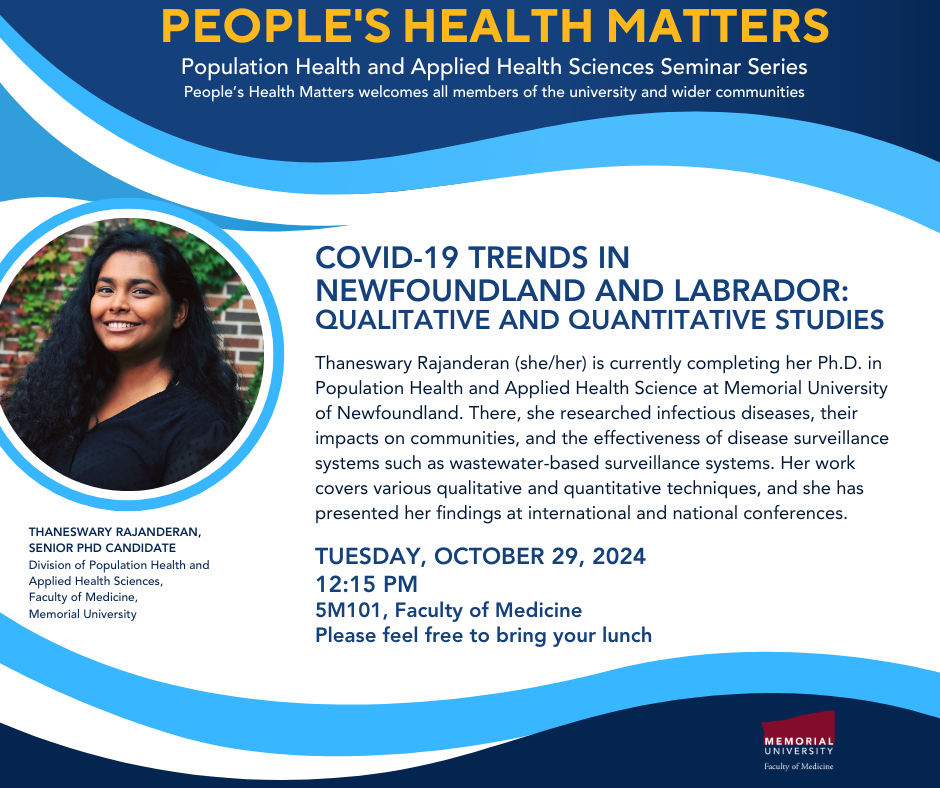 Graphic for Peoples Health Matters poster for October 29, 2024 – Thaneswary Rajanderan
